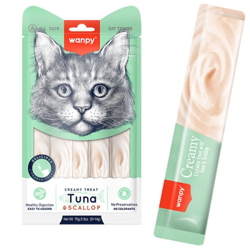 Рідкі ласощі Wanpy Cat Creamy Lickable Treats Tuna & Scallop ТУНЕЦЬ З МОРСЬКИМ гЕБІНЦЕМ для котів - 70 г