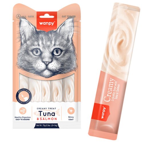 Рідкі ласощі Wanpy Cat Creamy Lickable Treats Tuna & Salmon ТУНЕЦЬ З ЛОСОСЕМ для котів - 70 г