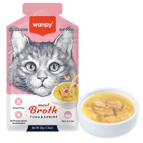 Вологий корм Wanpy Cat Meat Broths Tuna&Shrimp суп З ТУНЦЕМ І КРЕВЕТКАМИ беззерновий для котів - 50 г
