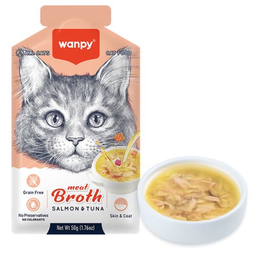 Вологий корм Wanpy Cat Meat Broths Salmon&Tuna суп З ЛОСОСЕМ І ТУНЦЕМ беззерновий для котів - 50 г