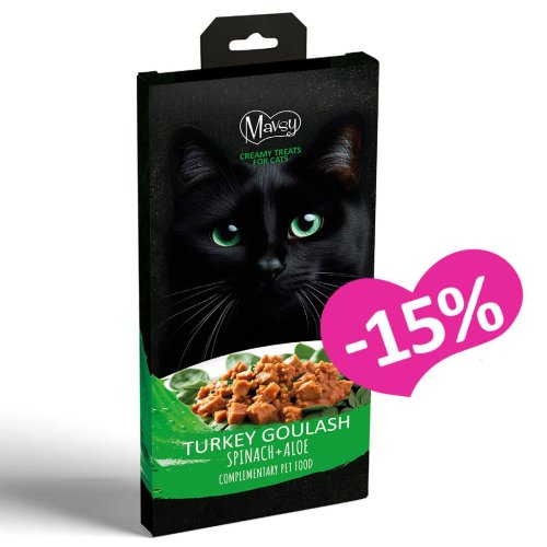 Ласощі Mavsy Creamy Treats Turkey+spinach гуляш з індички на подушці зі шпинату в соусі алое - 5х15г