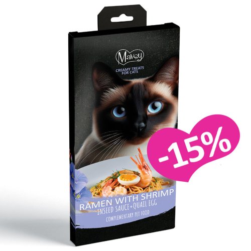 Ласощі Mavsy Creamy Treats shrimp +egg yolk Рамен з креветками в лляному соусі та перепелиним яйцем - 5х15г