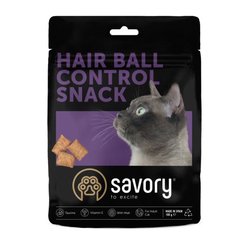 Хрумкі ласощі Savory Cats Snacks Pillows Hair Ball Control для дорослих котів, подушечки для виведення шерсті - 180 г