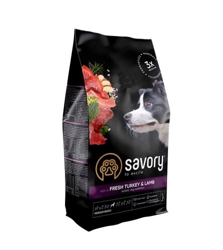 Сухий корм Savory Dog Medium Breed rich in Fresh Turkey & Lamb для собак середніх порід зі свіжим ягням та індичкою - 1 кг