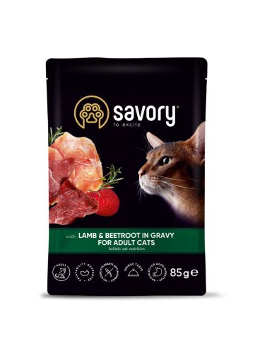 Вологий корм Savory Cat для дорослих котів ягня з буряком у соусі пауч - 85 г