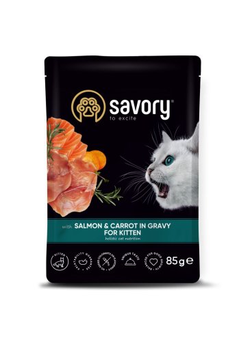 Вологий корм Savory Cat для кошенят лосось із морквою у соусі пауч - 85 г