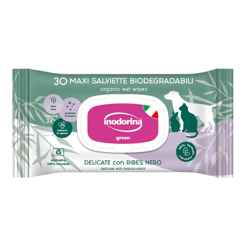 Вологі біорозкладні серветки Indorina Salv Green deliCate with blackcurrant з чорною смородиною для собак котів та гризунів - 30 шт